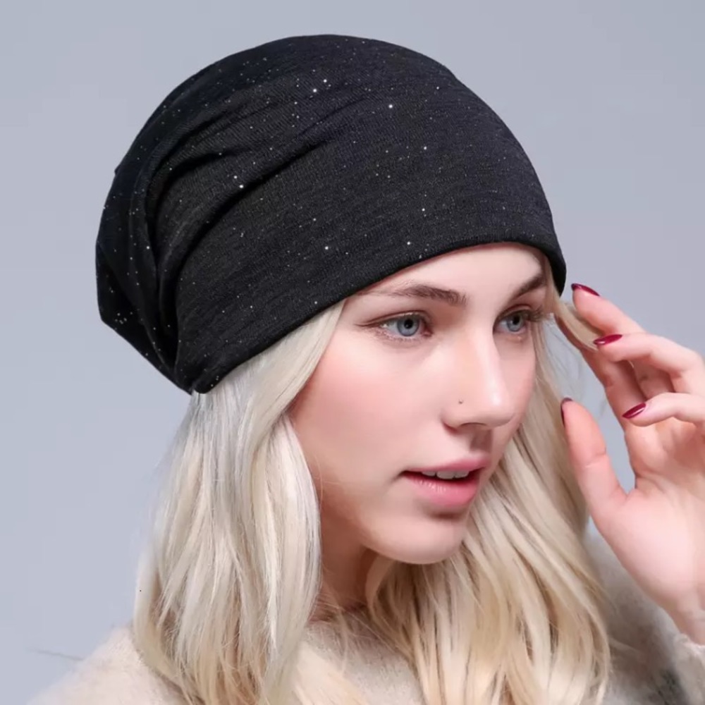 New! Black Sequined Slouch Beanie - Picture 4 of 9